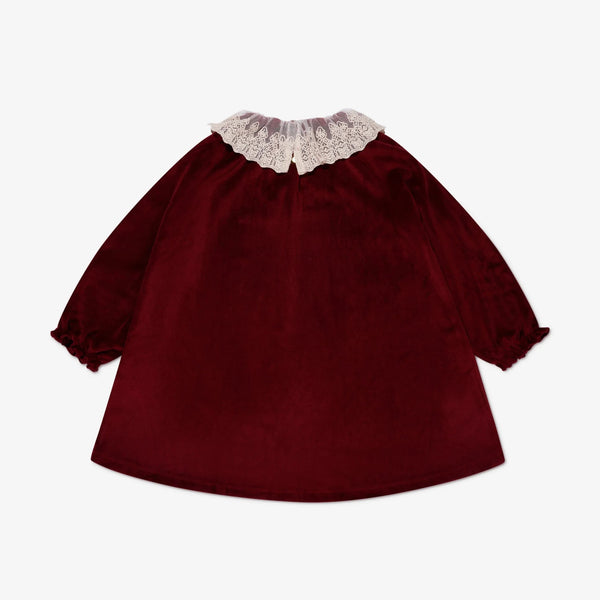 Venola Velvet Dress with Lace Collar (Red Dahlia)
