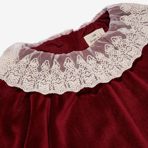Venola Velvet Dress with Lace Collar (Red Dahlia)