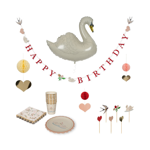 Swan Party Birthday Balloon, Plates, Cups and Decorations Set