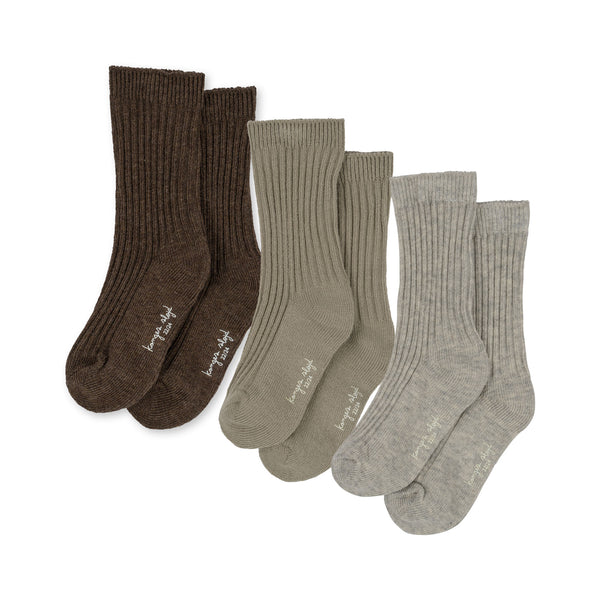 Pale Khaki Mix Organic Cotton Ankle Socks Pack of 3