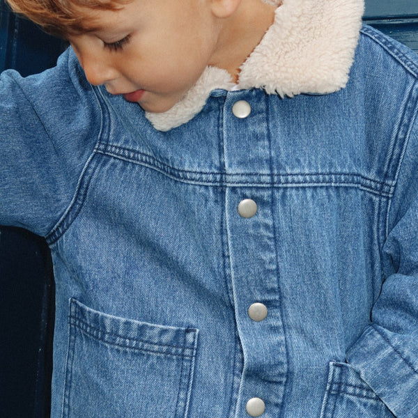 Denim Jacket with Shearling Collar