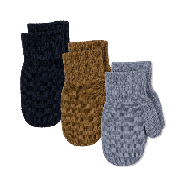 Filla Wool Blend Baby Mittens Pack of 3 (Shitake/Stormy/Naval)