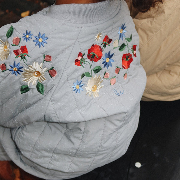 Juno Floral Embroidered Quilted Bomber Jacket (Sleet)