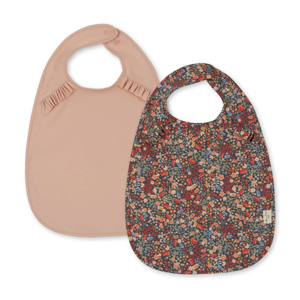 Floral and Frilled Wipe Clean Baby Bibs Pack of 2 (Villetta Blue)