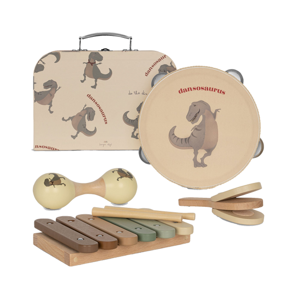 Dino Print Childrens 5 Piece Music Set with Suitcase