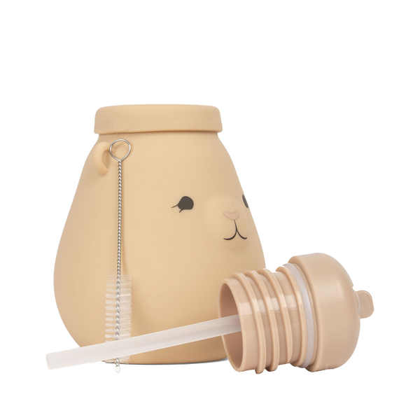 Teddy Bear Silicone Bottle with Lid and Straw (Shell)