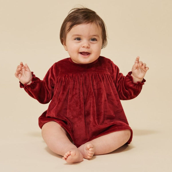 Velvet Baby Romper Dress (Red Dahlia)