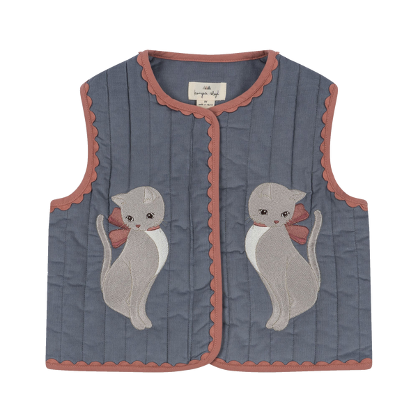 Miau Cat Embroidered Quilted Gilet Vest