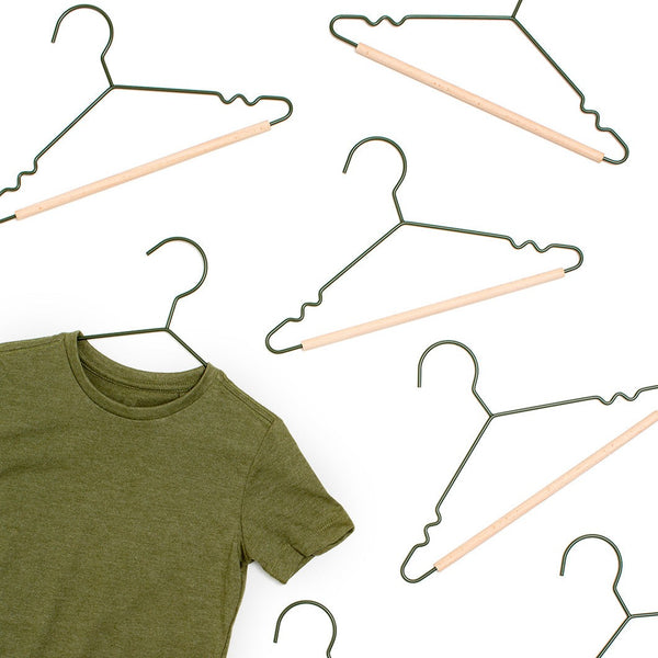 Kids Coated Wire Top Hangers Set of 10 (Olive)