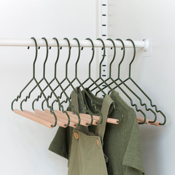 Kids Coated Wire Top Hangers Set of 10 (Olive)