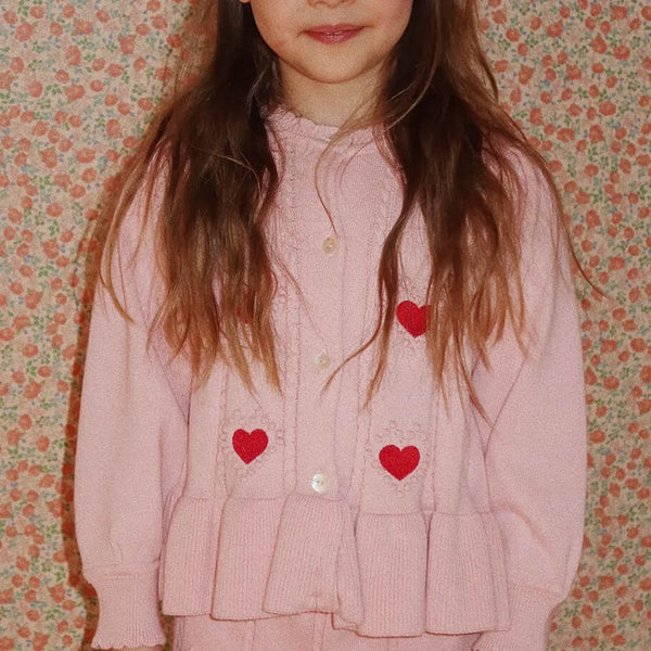 Soleil Heart Knit Cardigan (Silver Pink)