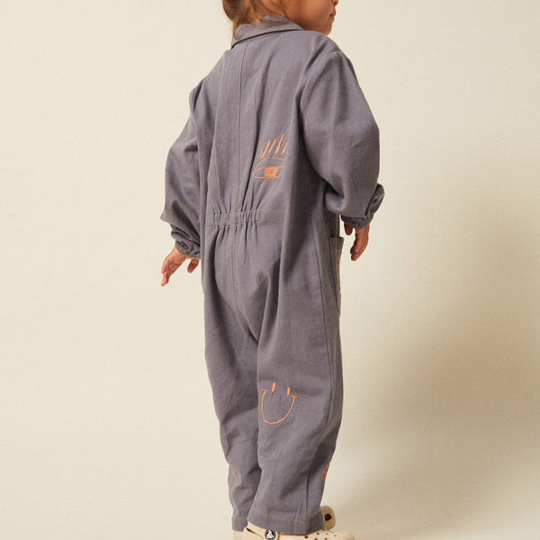 Kora Embroidered Motif Boilersuit Overall (Steel Blue)