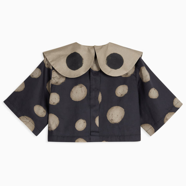 Leonilde Polka Dot Collared Cotton Cropped Shirt (Black)