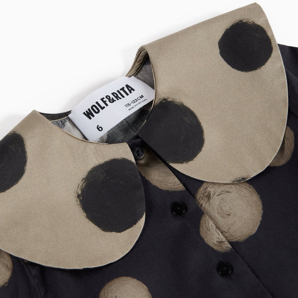 Leonilde Polka Dot Collared Cotton Cropped Shirt (Black)