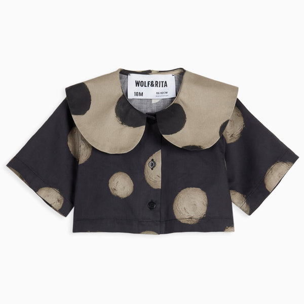 Leonilde Polka Dot Collared Cotton Cropped Shirt (Black)