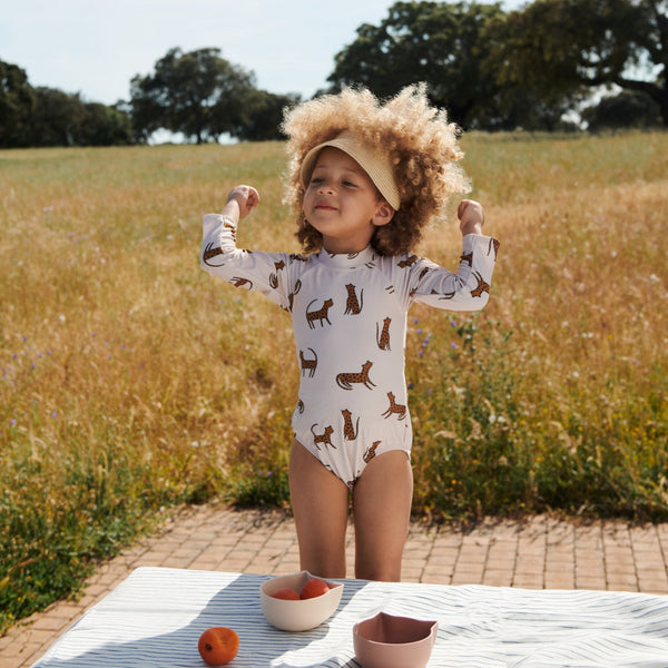 Maxime Leopards Long Sleeve Baby Swimsuit (Sandy)