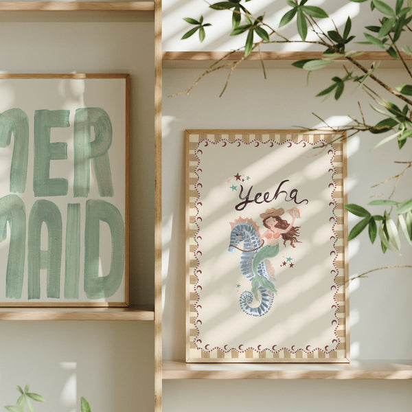 Aqua Mermaid Word-Art Print