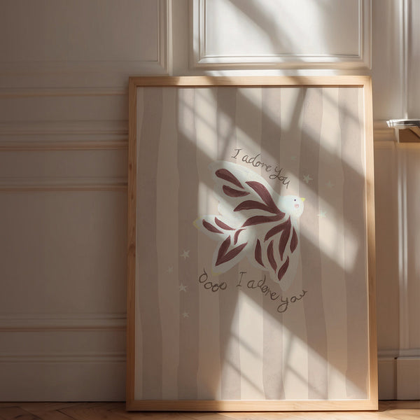 I Adore You - Bird Art Print Clay