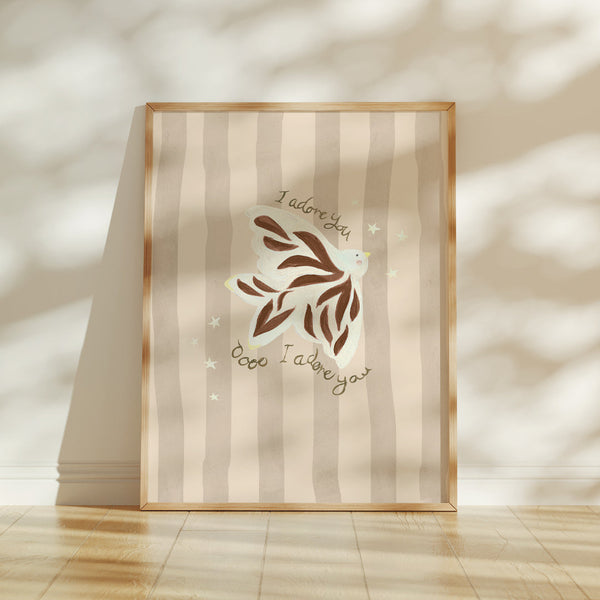I Adore You - Bird Art Print Clay