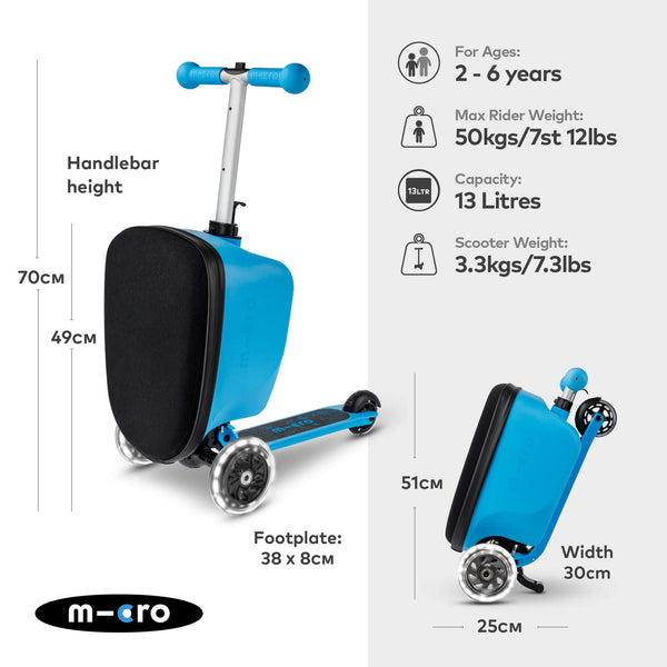 Mini Micro Folding LED Scooter with Travel Suitcase (Blue)