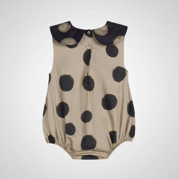 Luna Polka Dot Collared Cotton Baby Romper (Mocha)