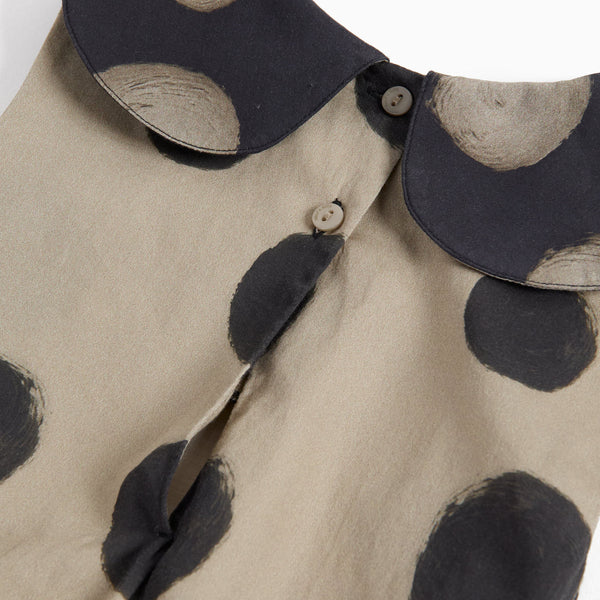 Luna Polka Dot Collared Cotton Baby Romper (Mocha)