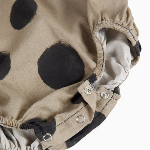 Luna Polka Dot Collared Cotton Baby Romper (Mocha)