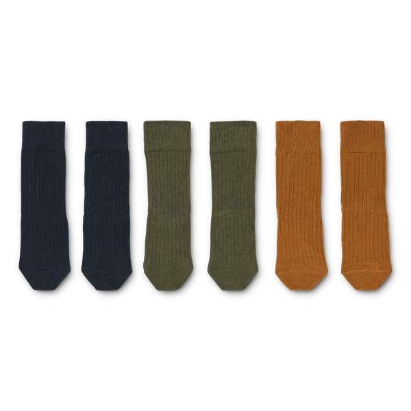 Lorenzo Cotton Socks 3 Pack (Army Brown)