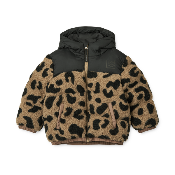 Niko Leopard Print Teddy Fleece Hooded Jacket (Mega Leo/Oat Mix)