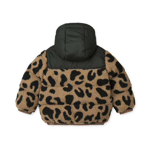 Niko Leopard Print Teddy Fleece Hooded Jacket (Mega Leo/Oat Mix)