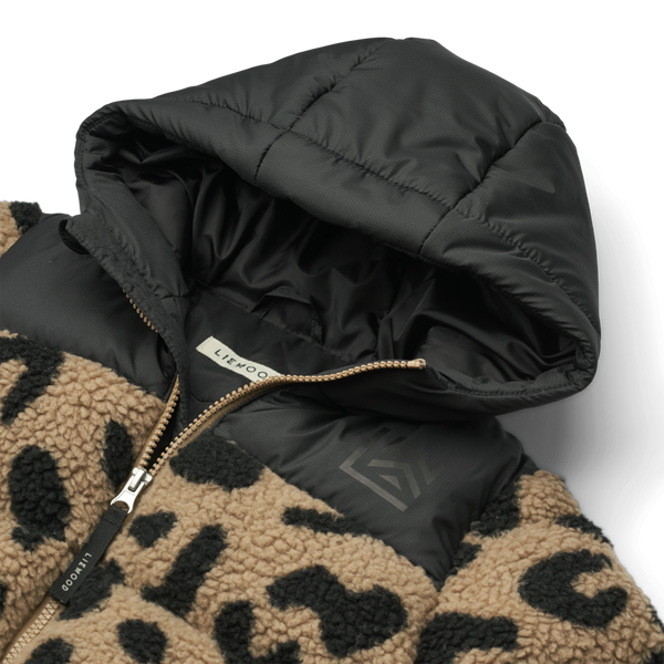 Niko Leopard Print Teddy Fleece Hooded Jacket (Mega Leo/Oat Mix)