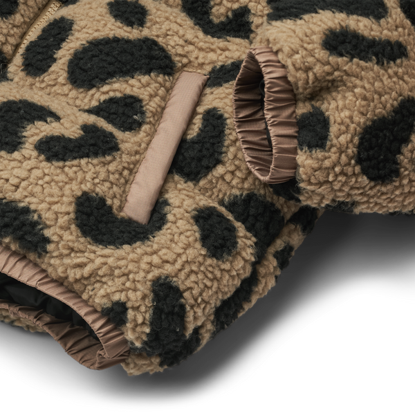 Niko Leopard Print Teddy Fleece Hooded Jacket (Mega Leo/Oat Mix)