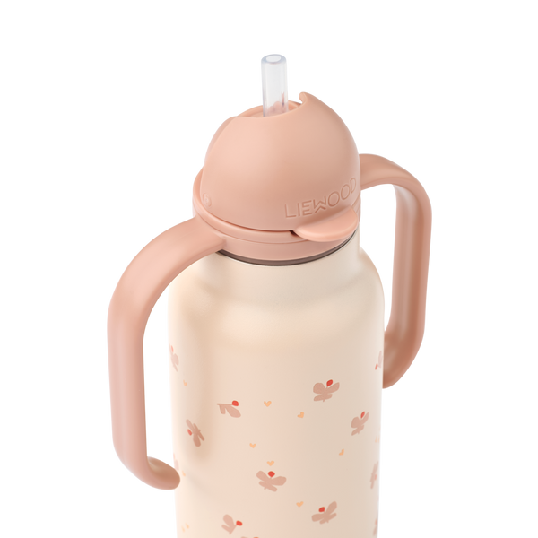 Kimmie Butterfly Print Drinks Bottle With Handles (250ml) (Apple Blossom)