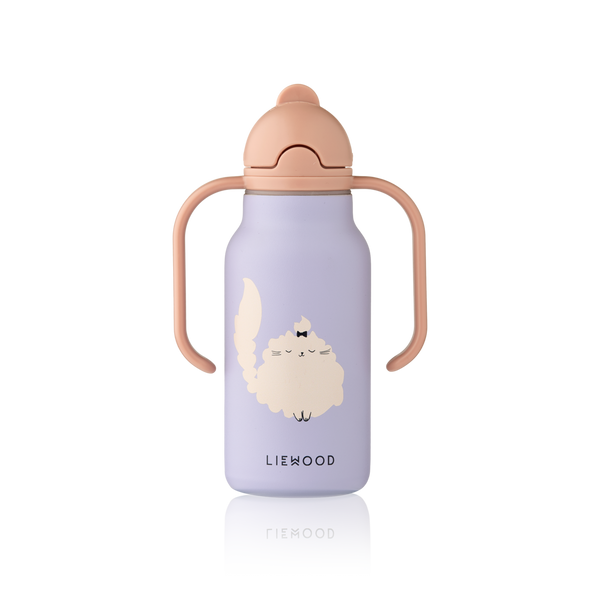 Kimmie Cat Print Drinks Bottle With Handles (250ml) (Warm Lilac)