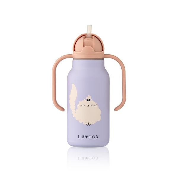 Kimmie Cat Print Drinks Bottle With Handles (250ml) (Warm Lilac)