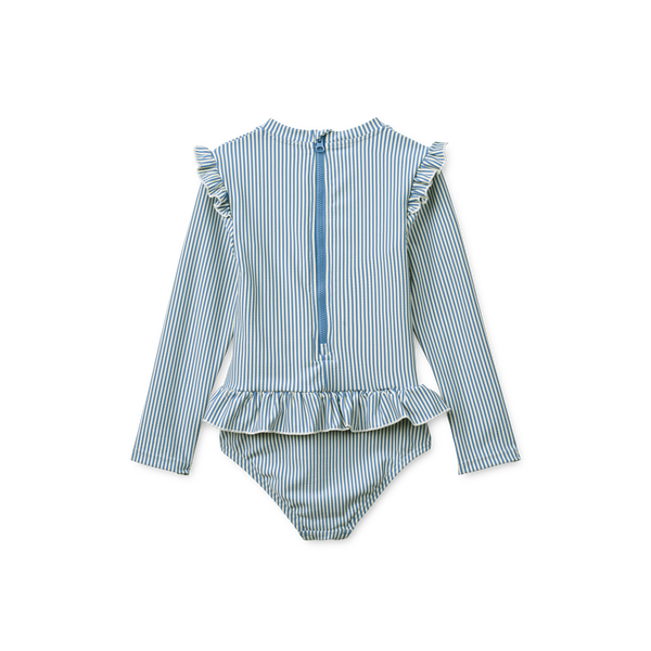 Sille Pinstripe Seersucker Swim Jumpsuit (Riverside/Creme de la Creme)