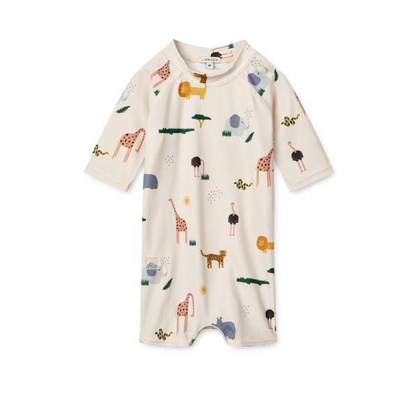 Thor Safari Print Short Sleeve Swim Jumpsuit (Sandy)