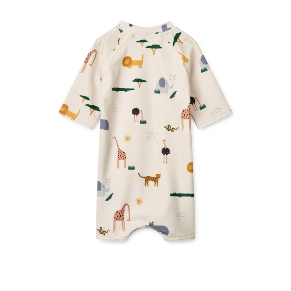 Thor Safari Print Short Sleeve Swim Jumpsuit (Sandy)