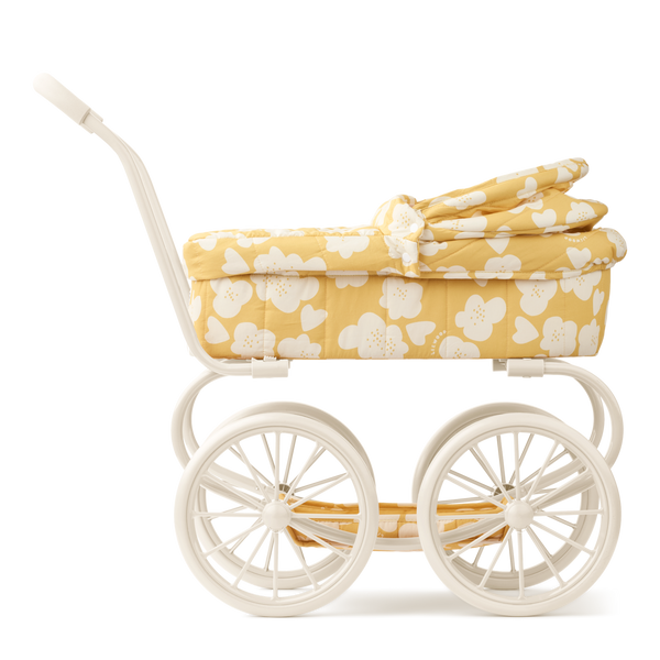 Adaline Flower Print Traditional Dolls Pram (Lemon Yellow)