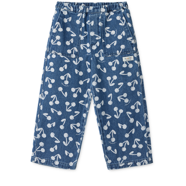 Cesar Cherry Blossom Print Denim Pants (Medium Blue)
