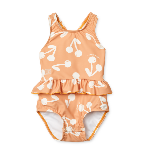 Amina Cherry Print Peplum Baby Swimsuit (Light Apricot)