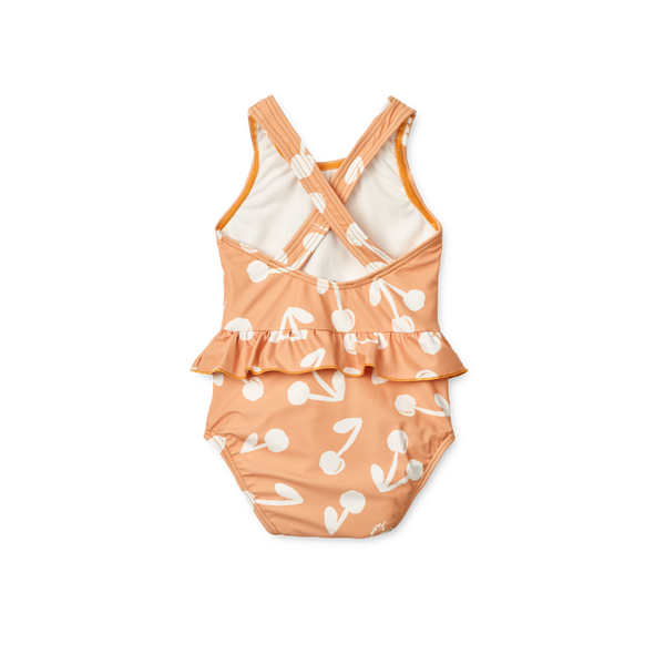 Amina Cherry Print Peplum Baby Swimsuit (Light Apricot)