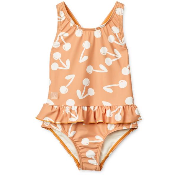 Amara Cherry Print Peplum Swimsuit (Light Apricot)