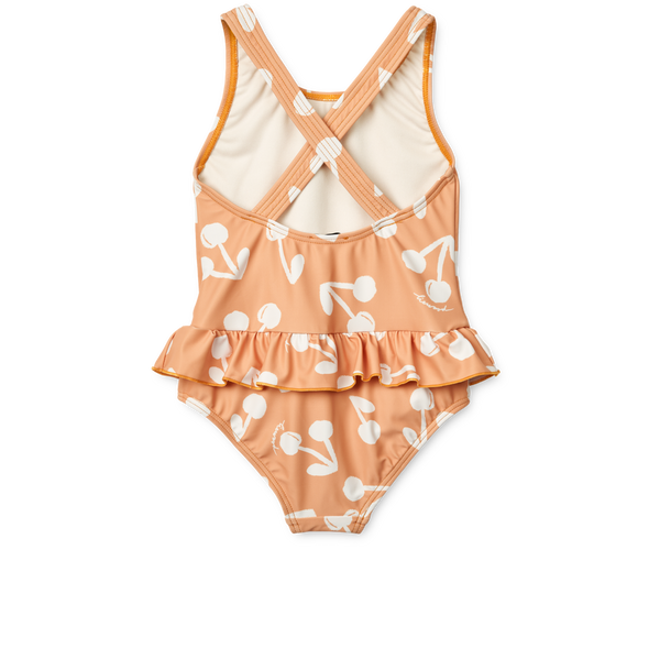 Amara Cherry Print Peplum Swimsuit (Light Apricot)