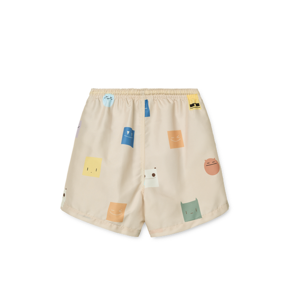 Duke Smiley Print Swim Board Shorts (Sandy)