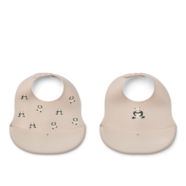 Ember Foldable Panda Print Silicone Bib Pack of 2 (Sandy)