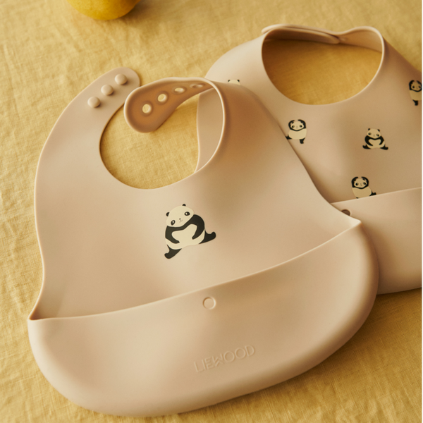 Ember Foldable Panda Print Silicone Bib Pack of 2 (Sandy)