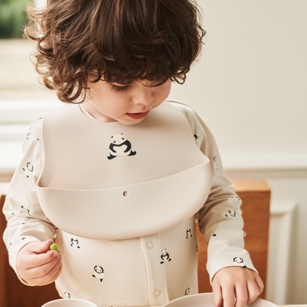 Ember Foldable Panda Print Silicone Bib Pack of 2 (Sandy)