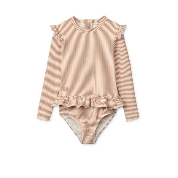 Sille Striped Seersucker Baby Swimsuit (Pale Tuscany/Creme de la Creme)