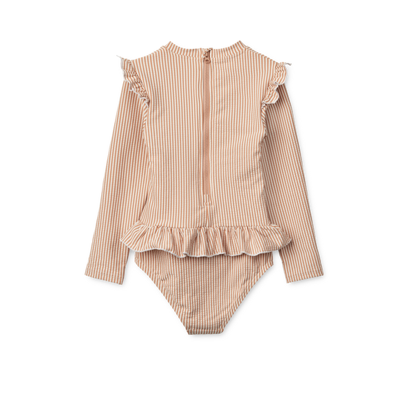 Sille Striped Seersucker Baby Swimsuit (Pale Tuscany/Creme de la Creme)